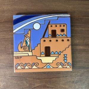 Earthtones Serenading Coyotes Southwest Decorative Tile Art Trivet Vintage 1995